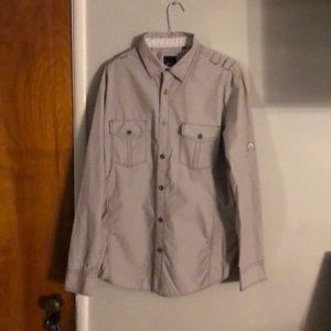 Plain long sleeve light grey button up shirt